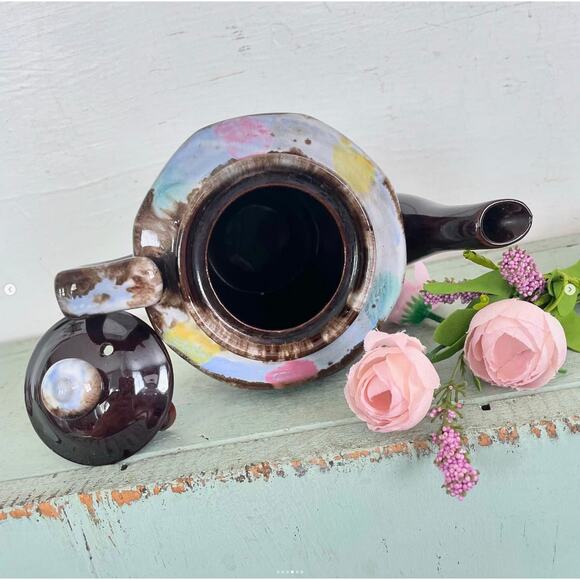 Vintage Lusterware Brown Drip Pottery Teapot for One Marked H32-39 Japan - Picture 4 of 6